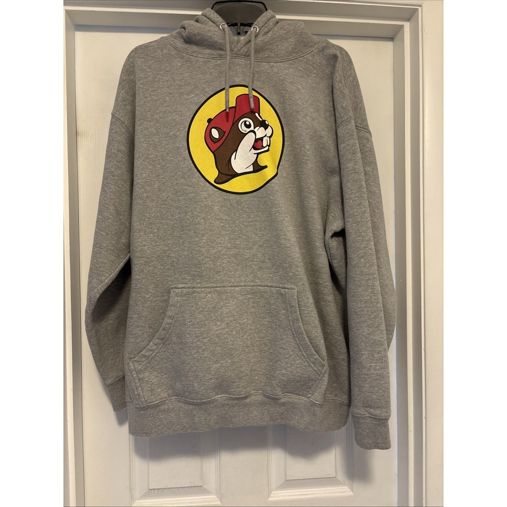 Buc-ees Logo Pullover‎ Hoodie Mens XL Gray Sweatshirt Kangaroo Pocket Road Trip